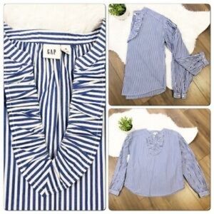 Ruffle Cropped Blouse, pinstripe blue